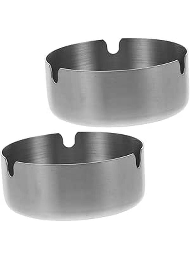 Stainless Steel Ashtray Set 2 Pack 8cm Round Portable Ash Holder for Indoor Outdoor Travel - Image 1