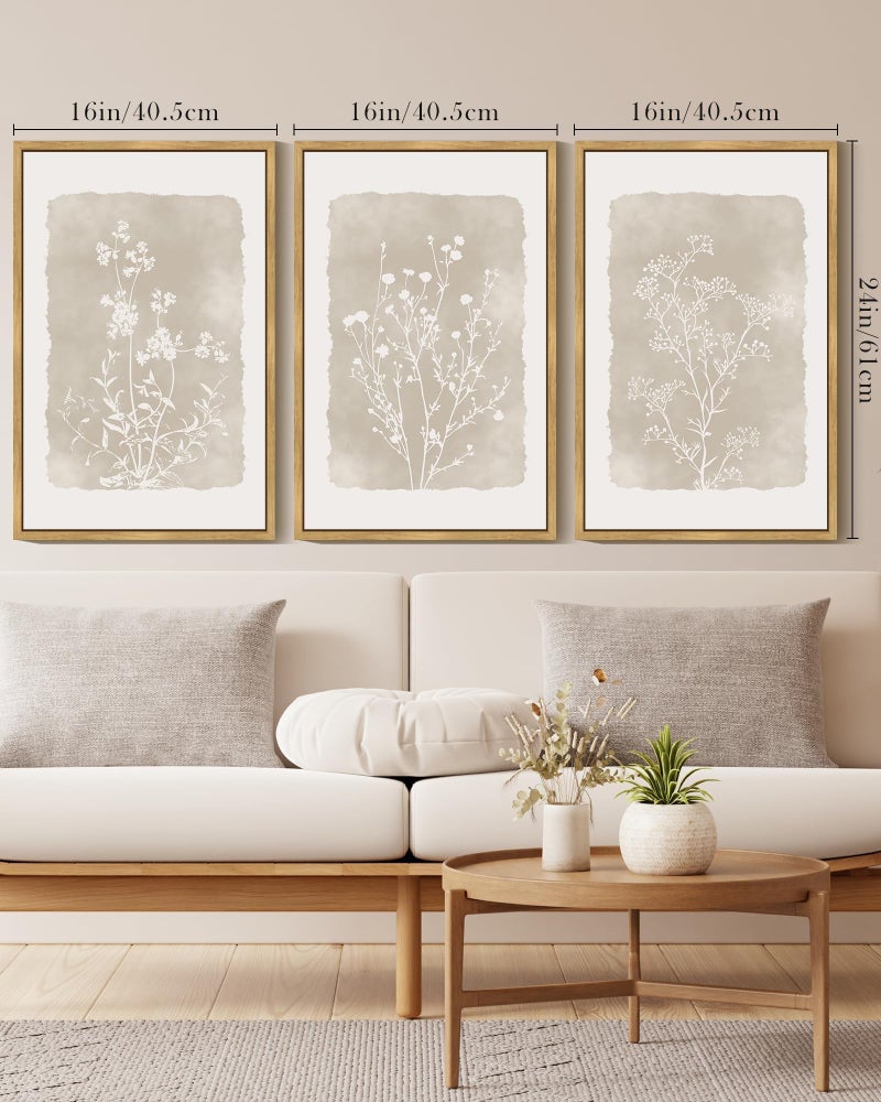 Drsoum Botanical Flower Wall Art Framed Vintage Floral Wall Prints Wildflower Neutral Rustic Bohemain Artwork Farmhouse Bedroom Ready to Hang 16x24in Natural Framed - Image 2