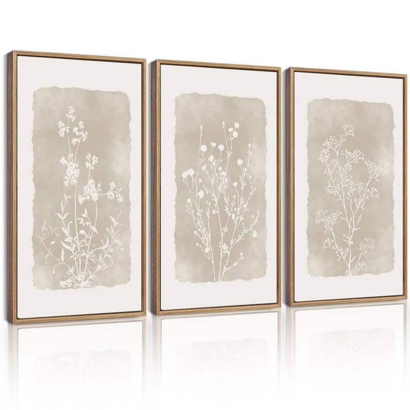 Drsoum Botanical Flower Wall Art Framed Vintage Floral Wall Prints Wildflower Neutral Rustic Bohemain Artwork Farmhouse Bedroom Ready to Hang 16x24in Natural Framed - Image 1