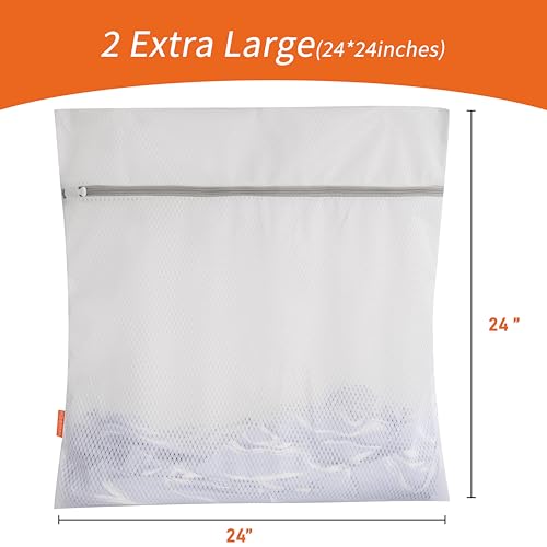 Polecasa Heavy Duty Diamond Mesh Laundry Bags for Delicates – 2 Pack with Sturdy Zipper for Coats, Bed Sheet Lingerie, Baby Clothes – Washing Machine & Dry Safter 24 x 24 Inches(2 XX-Large) - Image 5