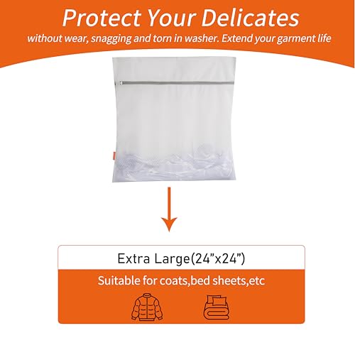 Polecasa Heavy Duty Diamond Mesh Laundry Bags for Delicates – 2 Pack with Sturdy Zipper for Coats, Bed Sheet Lingerie, Baby Clothes – Washing Machine & Dry Safter 24 x 24 Inches(2 XX-Large) - Image 2