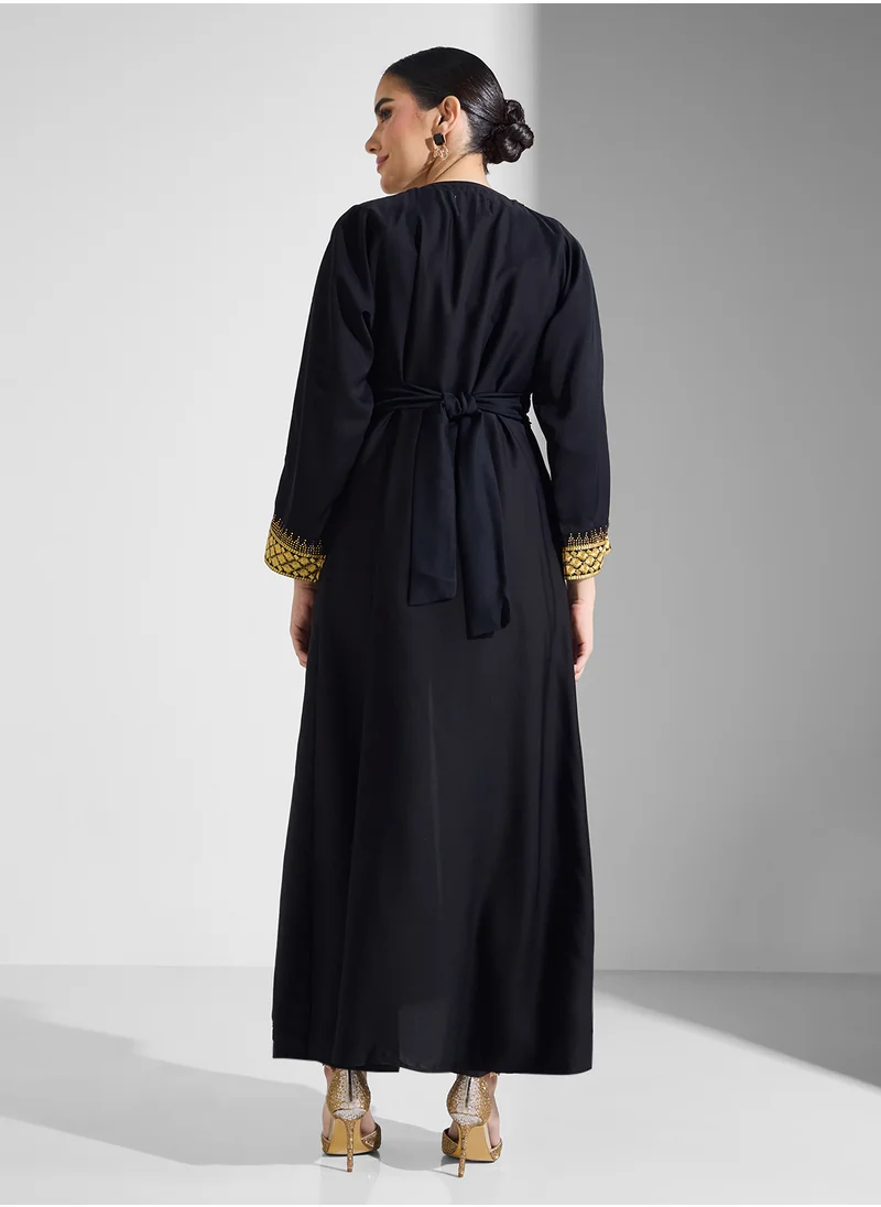 ارابيان كلوزيت Embroidered Open Abaya Wih Belt