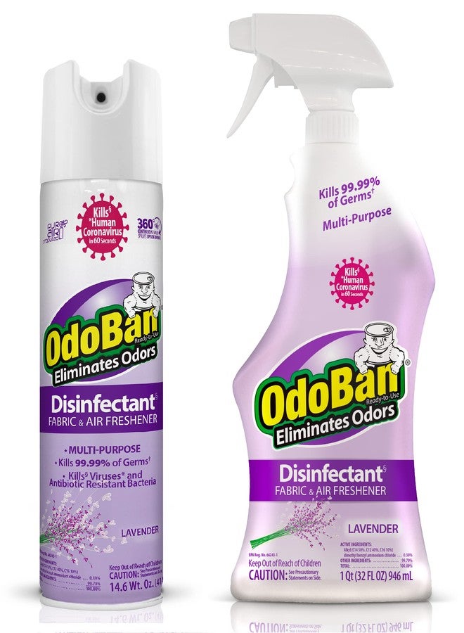 OdoBan Ready-to-Use Disinfectant and Harsh Aroma Eliminator, Cleaner and Fabric/Air Freshener, Set of 2, 14.6 Ounce 360-Degree Continuous Spray and 32 Ounce Trigger Spray, Lavender Scent - Image 1