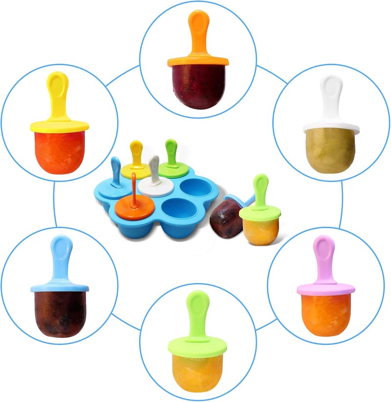 XoYoZo Silicone Popsicle Molds 7-cavity DIY Ice Pop Mold with Colorful Sticks For egg biting ice cream molds storage containers non stick cake molds (Blue) - Image 2