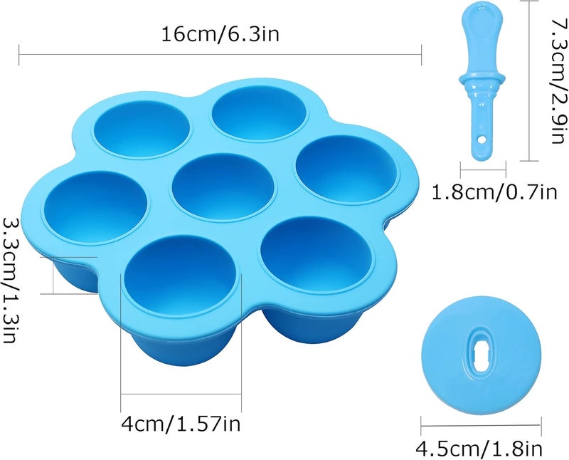 XoYoZo Silicone Popsicle Molds 7-cavity DIY Ice Pop Mold with Colorful Sticks For egg biting ice cream molds storage containers non stick cake molds (Blue) - Image 5