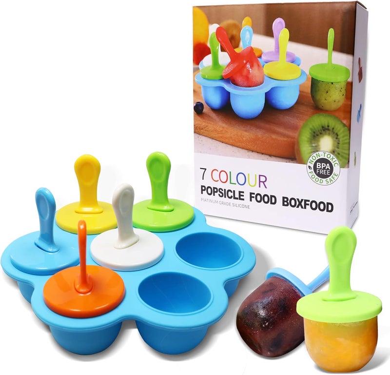 XoYoZo Silicone Popsicle Molds 7-cavity DIY Ice Pop Mold with Colorful Sticks For egg biting ice cream molds storage containers non stick cake molds (Blue) - Image 1