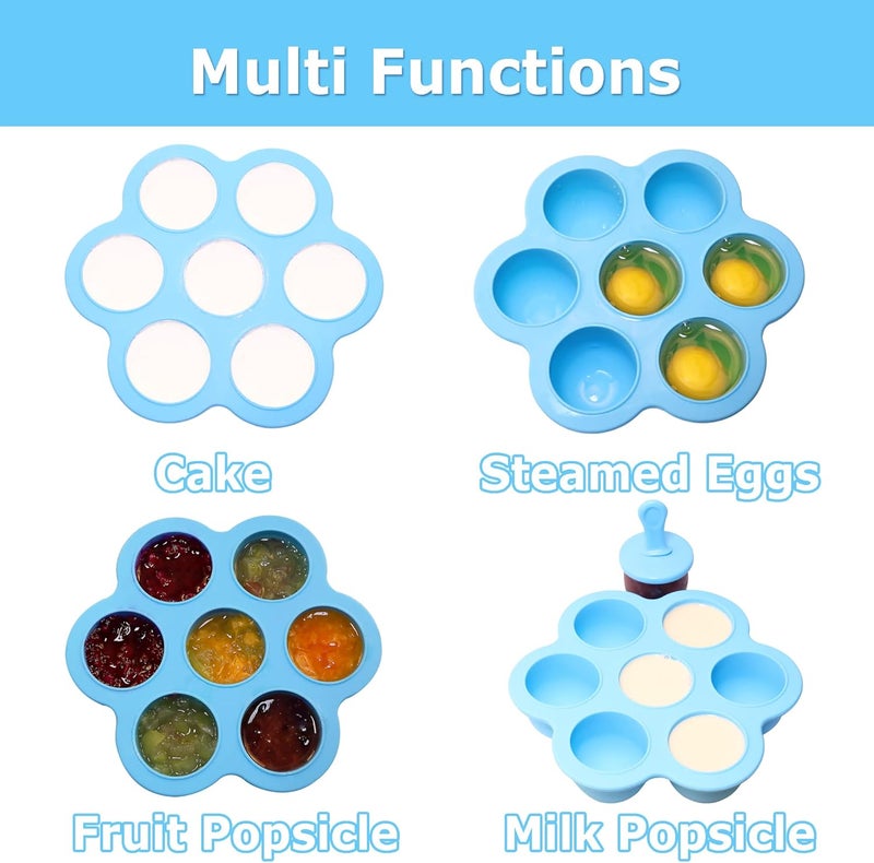 XoYoZo Silicone Popsicle Molds 7-cavity DIY Ice Pop Mold with Colorful Sticks For egg biting ice cream molds storage containers non stick cake molds (Blue) - Image 4