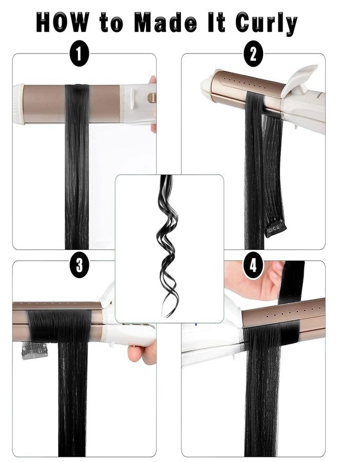 Olldag 12 PCS Black Hair Extensions Clip in, 22 Inch Colored Hair Extensions Party Highlights Long Straight Synthetic Hairpieces for Women Kids Girls - Image 5