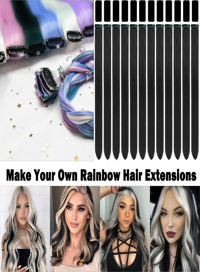 Olldag 12 PCS Black Hair Extensions Clip in, 22 Inch Colored Hair Extensions Party Highlights Long Straight Synthetic Hairpieces for Women Kids Girls - Image 2