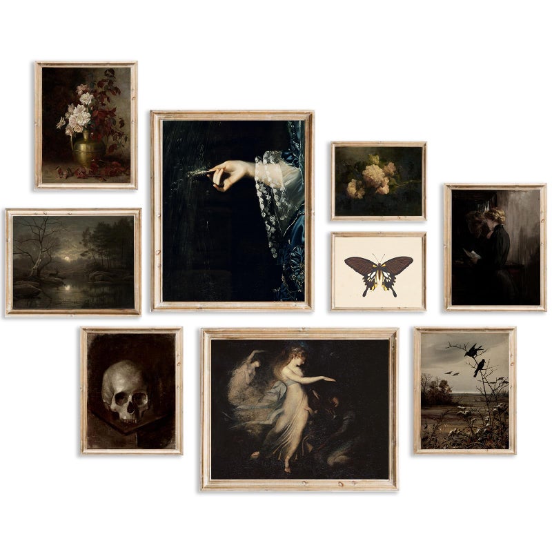 KBKBART Dark Academia Room Decor, Victorian Gothic Home Decor, Vintage Moody Wall Art Prints for Wall, Creepy Goth Posters for Room Aesthetic, Witchy Gallery Decor for Halloween Dorm Bathroom Decor-UNFRAMED - Image 1
