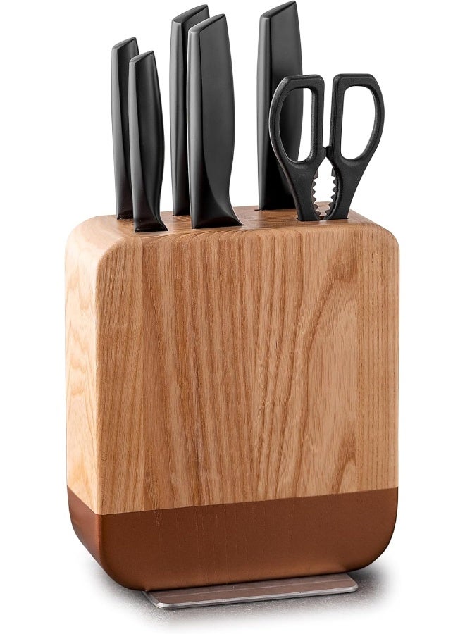 BS B&S Modern Kitchen Knife set 5pcs knife set+scissor, Wooden Stand Black Handles pass the European LFGB standard  - Image 1