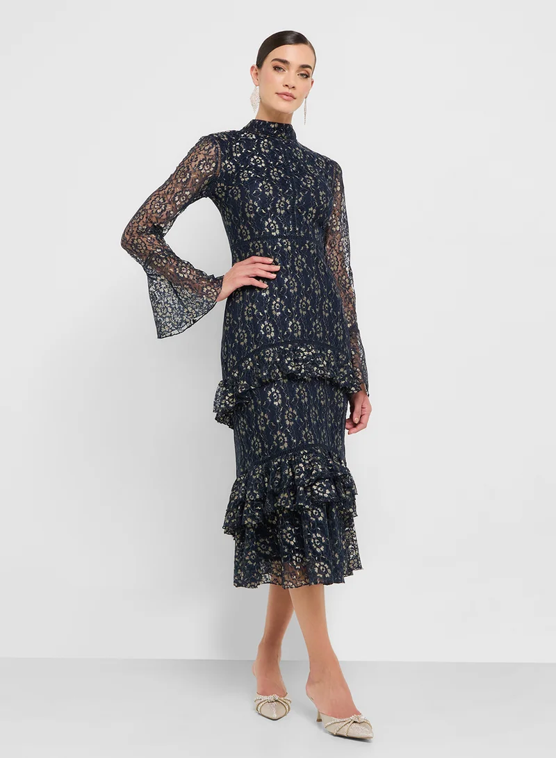 فروك اند فرل Ruffle Flared Sleeve Midi Dress