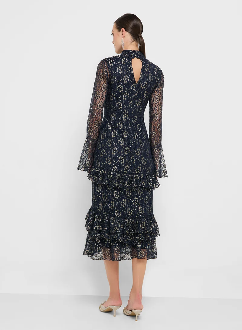 فروك اند فرل Ruffle Flared Sleeve Midi Dress