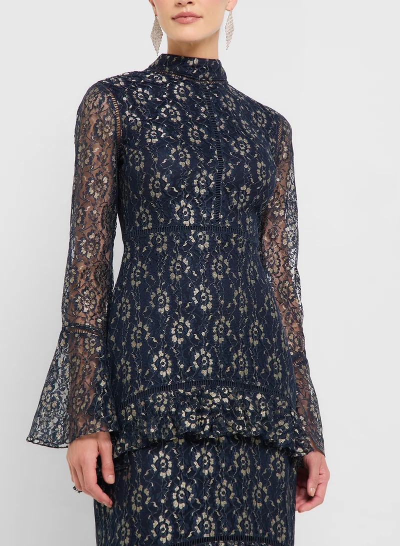 Frock and Frill Ruffle Flared Sleeve Midi Dress