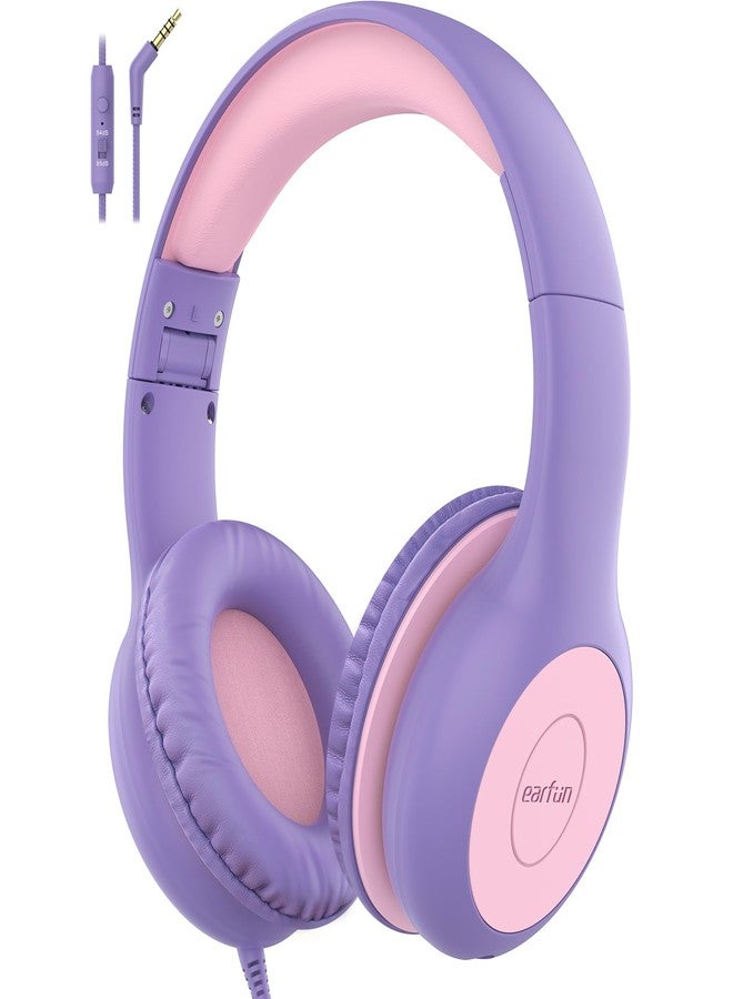 EarFun Kids Headphones, Foldable Headphones for kids, 85/94dB Volume Limiter, Sharing Function, Stereo Sound, Adjustable Headband, Wired Children Headphone with mic for School/Travel/Phone,Purple Pink - Image 1