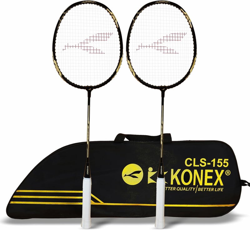 KONEX Aluminium Badminton Racquet | Optimized String Tension, Ergonomic Grip & Durable Frame | Full Cover Included - Black (Pack of 2) - Image 1