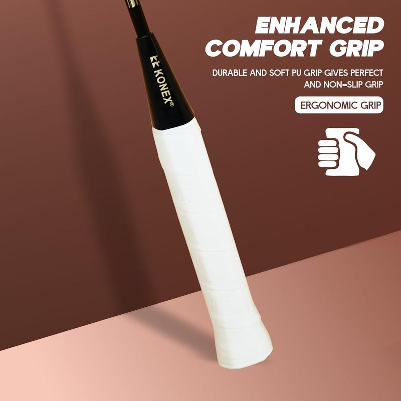 KONEX Aluminium Badminton Racquet | Optimized String Tension, Ergonomic Grip & Durable Frame | Full Cover Included - Black (Pack of 2) - Image 5