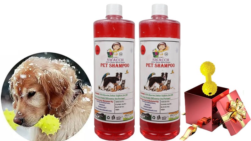swacch Pet Shampoo + Dumbbell Toy I Durable Rubber Dog Toy for Chewing I Playing,Teeth Cleaning & Training Toy I Combo Pack I 1 Litre Pack of 2 Strawberry - Image 1