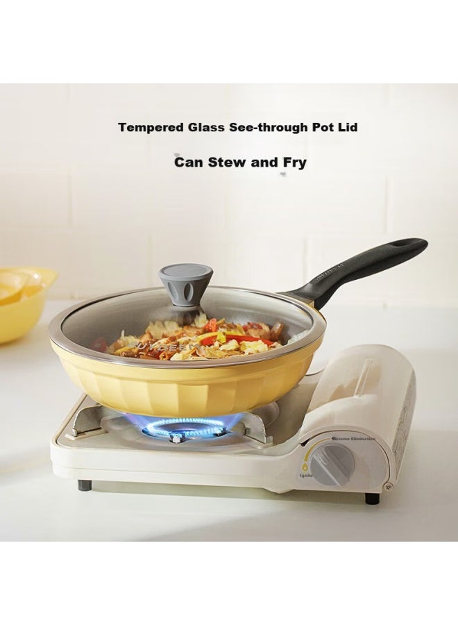 Buydeem Non-stick Pan Flat Bottom Grill Pan Electric Stove Gas Stir-fry Pan Small Goose Yellow 26cm - Image 3