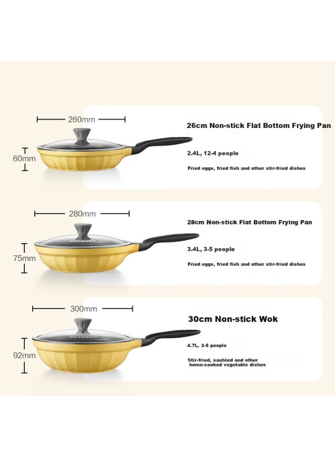 Buydeem Non-stick Pan Flat Bottom Grill Pan Electric Stove Gas Stir-fry Pan Small Goose Yellow 26cm - Image 1