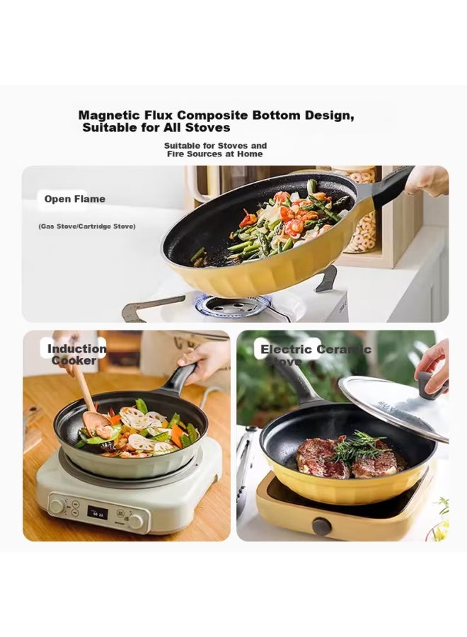 Buydeem Non-stick Pan Flat Bottom Grill Pan Electric Stove Gas Stir-fry Pan Small Goose Yellow 26cm - Image 2