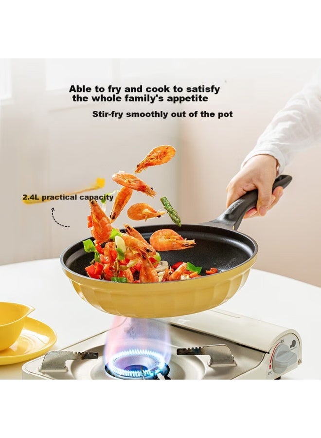 Buydeem Non-stick Pan Flat Bottom Grill Pan Electric Stove Gas Stir-fry Pan Small Goose Yellow 26cm - Image 5