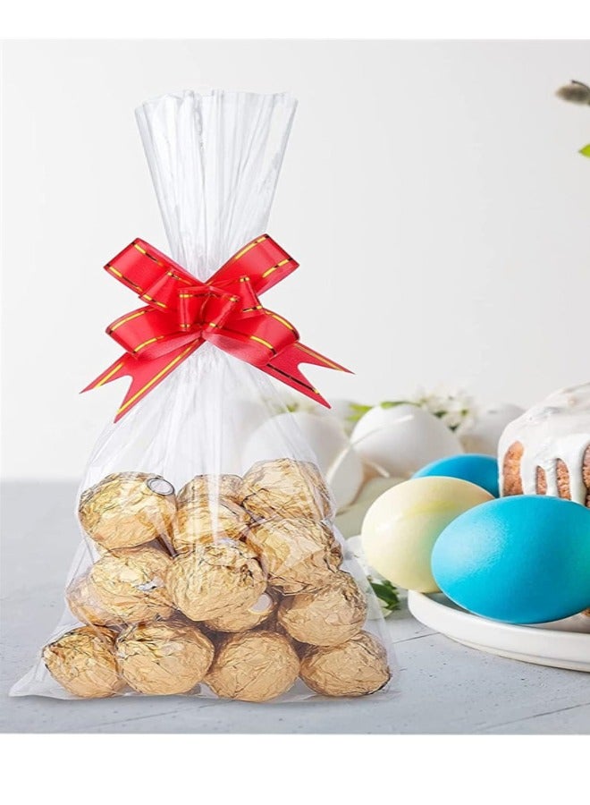 100 Pcs Cellophane Bags, Clear Cello Gift Bags, 100 Pcs Treat Bags with Twist Ties and Ribbons Bows, Party Favor Candy Bags for Bakery, Popcorn, Cookies, Candies, Dessert, 18*25cm  - Image 5