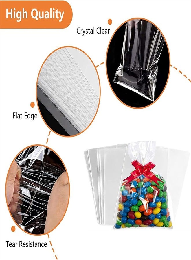 100 Pcs Cellophane Bags, Clear Cello Gift Bags, 100 Pcs Treat Bags with Twist Ties and Ribbons Bows, Party Favor Candy Bags for Bakery, Popcorn, Cookies, Candies, Dessert, 18*25cm  - Image 3