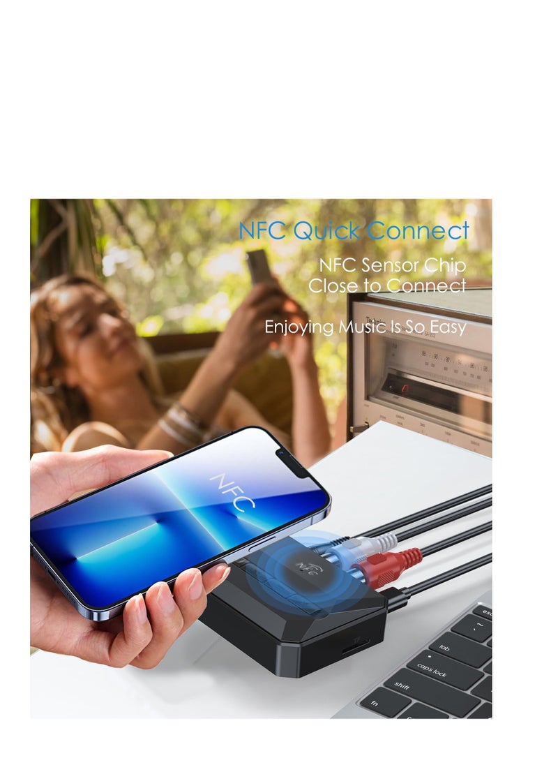 SYOSI - Bluetooth 5.3 Receiver Audio Adapter for Home Stereo, NFC-Enabled Bluetooth Stereo Adapter for Speakers, RCA 3.5mm AUX for Music Streaming Stereo System, Support USB Driver/TF Card Play Music - Image 1