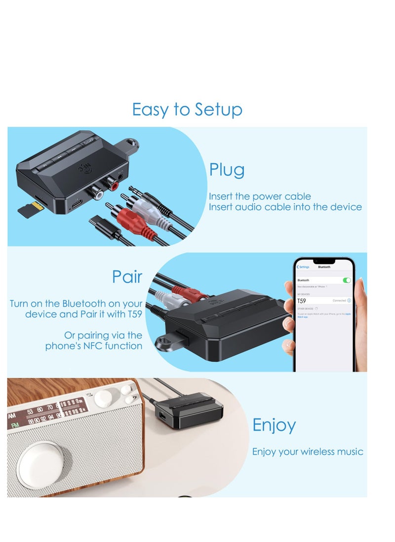 SYOSI - Bluetooth 5.3 Receiver Audio Adapter for Home Stereo, NFC-Enabled Bluetooth Stereo Adapter for Speakers, RCA 3.5mm AUX for Music Streaming Stereo System, Support USB Driver/TF Card Play Music - Image 1