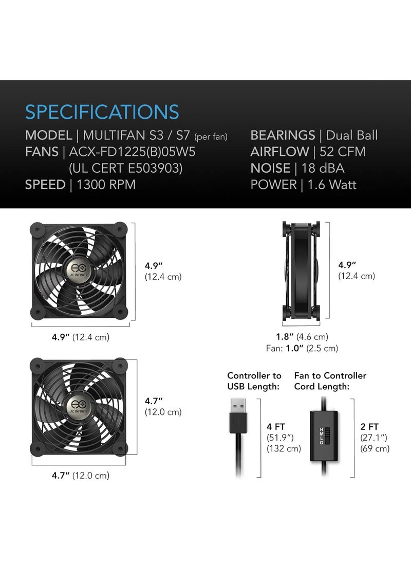 AC Infinity مروحة AC Infinity MULTIFAN S7، مروحة USB مزدوجة 120 مم هادئة، معتمدة من UL لتبريد أجهزة الاستقبال DVR بلاي ستيشن إكس بوكس كمبيوتر خزانة - Image 5
