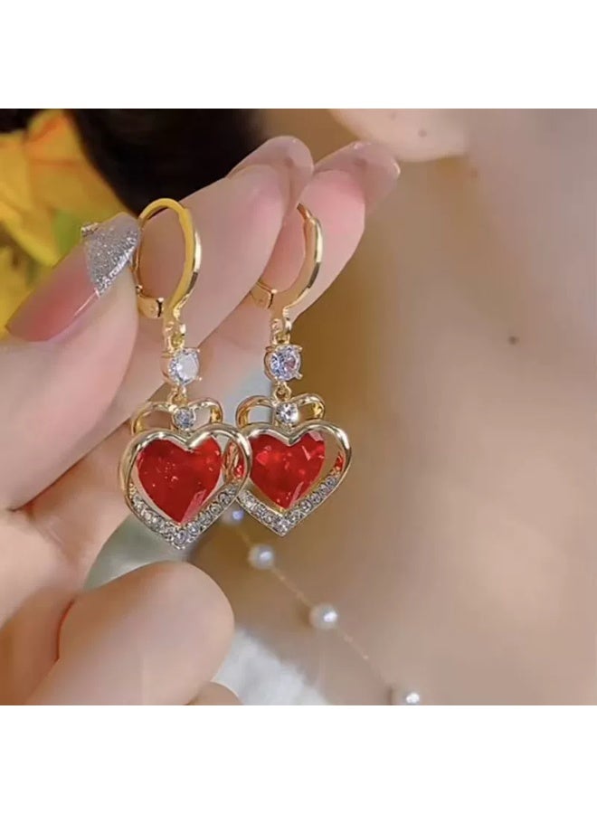 Goolsky Women's Red Love Heart Earrings - Retro Exquisite Huggie Earrings Temperament Light Luxury Fashion Statement Drop Earrings - Image 1