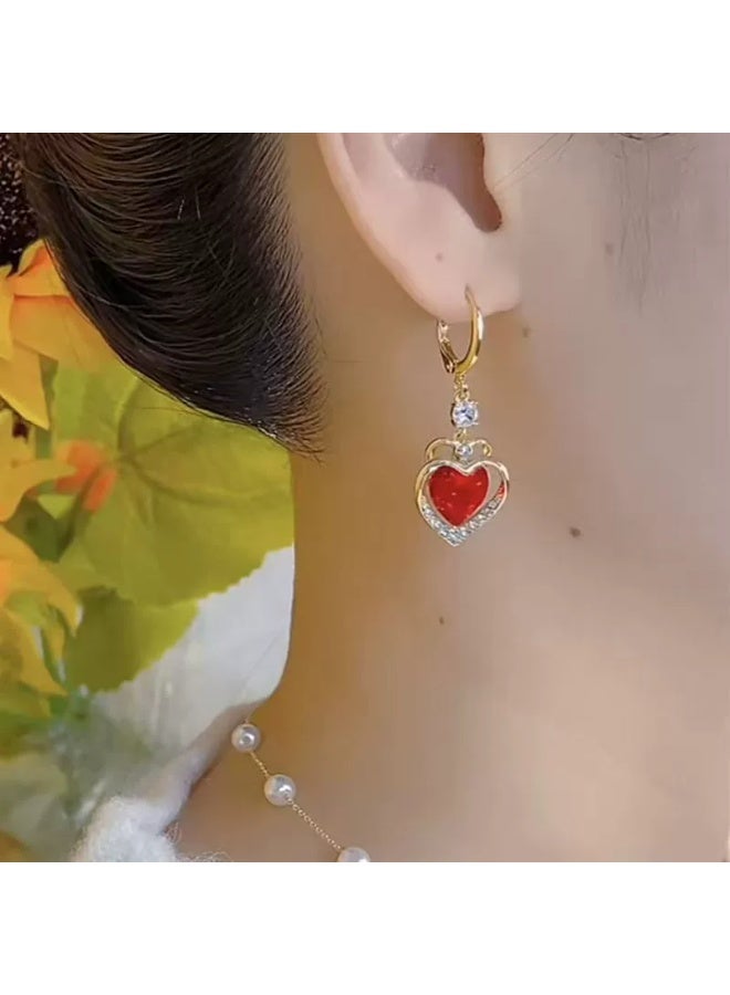 Goolsky Women's Red Love Heart Earrings - Retro Exquisite Huggie Earrings Temperament Light Luxury Fashion Statement Drop Earrings - Image 3