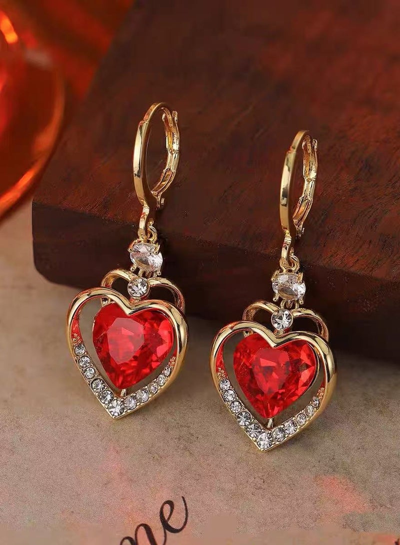 Goolsky Women's Red Love Heart Earrings - Retro Exquisite Huggie Earrings Temperament Light Luxury Fashion Statement Drop Earrings - Image 4