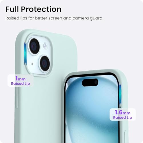 DIZORO Protective Case Compatible for iPhone 15 6.1 Inch, Slim Liquid Silicone 3 Layers Full Covered Soft Gel Rubber Phone Case Cover (Mint Green) - Image 4