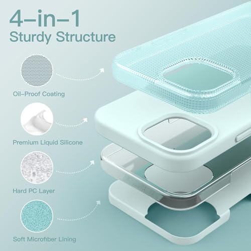 DIZORO Protective Case Compatible for iPhone 15 6.1 Inch, Slim Liquid Silicone 3 Layers Full Covered Soft Gel Rubber Phone Case Cover (Mint Green) - Image 3