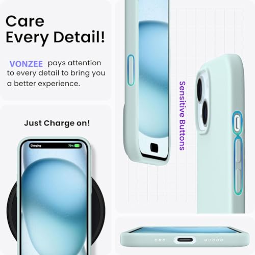 DIZORO Protective Case Compatible for iPhone 15 6.1 Inch, Slim Liquid Silicone 3 Layers Full Covered Soft Gel Rubber Phone Case Cover (Mint Green) - Image 5
