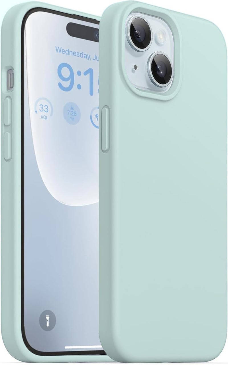 DIZORO Protective Case Compatible for iPhone 15 6.1 Inch, Slim Liquid Silicone 3 Layers Full Covered Soft Gel Rubber Phone Case Cover (Mint Green) - Image 1