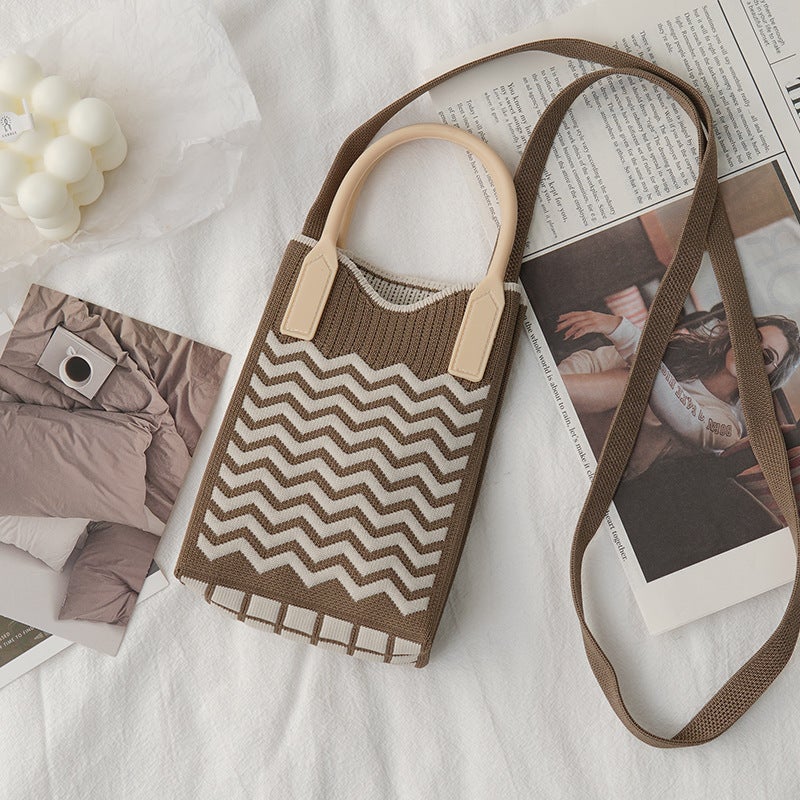 Hand-Held Mobile Phone Bag To Improve Appearance, Knitted Forest Style Fashion Contrasting Color New Cartoon Filled Crossbody Bag For Women Korean Style Bag - Image 1