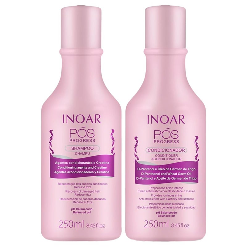 Inoar Ps Progress Duo Kit Shampoo Conditioner for PostTreatment Care 845 floz Each