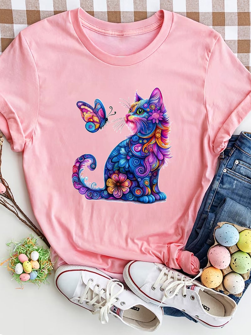 Independent Station Women'S Tops Round Neck Cartoon Printed Short-Sleeved T-Shirt-M - Image 1