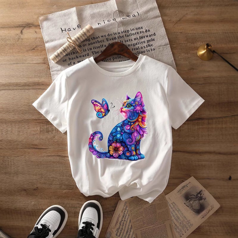 Independent Station Women'S Tops Round Neck Cartoon Printed Short-Sleeved T-Shirt-M - Image 3