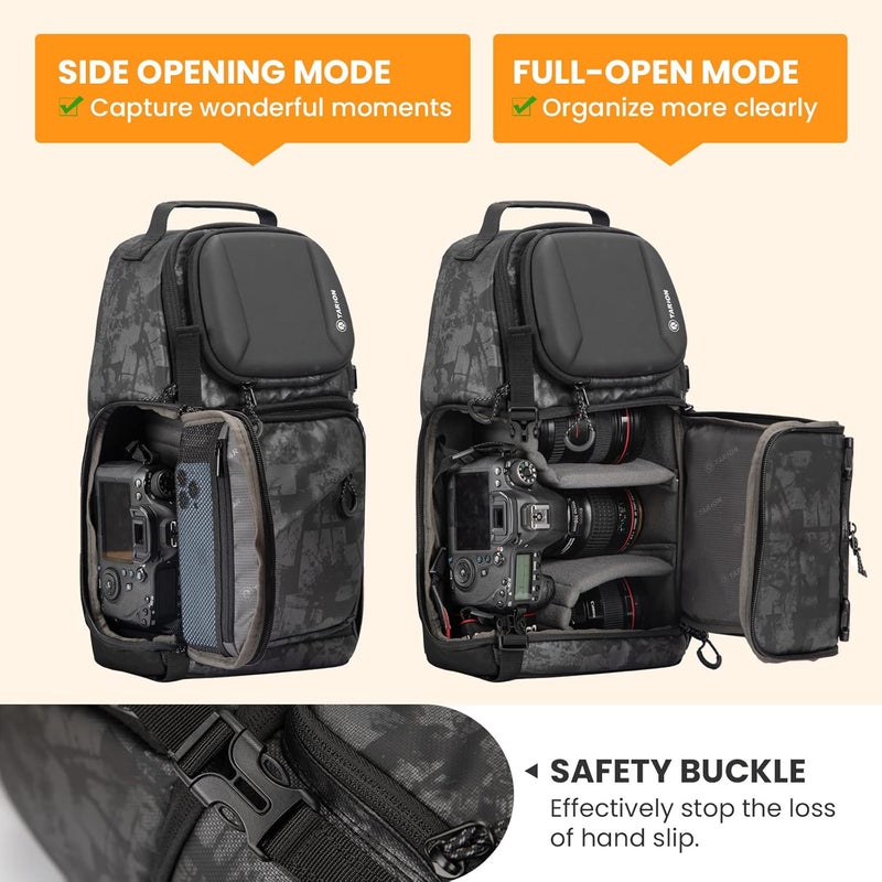 TARION Camera Bag Sling Camera Shoulder Bag Waterproof Photo Backpack SLR with Rain Cover Camera Bag Compatible with DSLR SLR Camera Lens Tripod (TR-S, Black) - Image 3