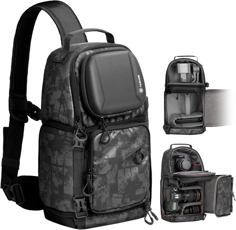 TARION Camera Bag Sling Camera Shoulder Bag Waterproof Photo Backpack SLR with Rain Cover Camera Bag Compatible with DSLR SLR Camera Lens Tripod (TR-S, Black) - Image 1
