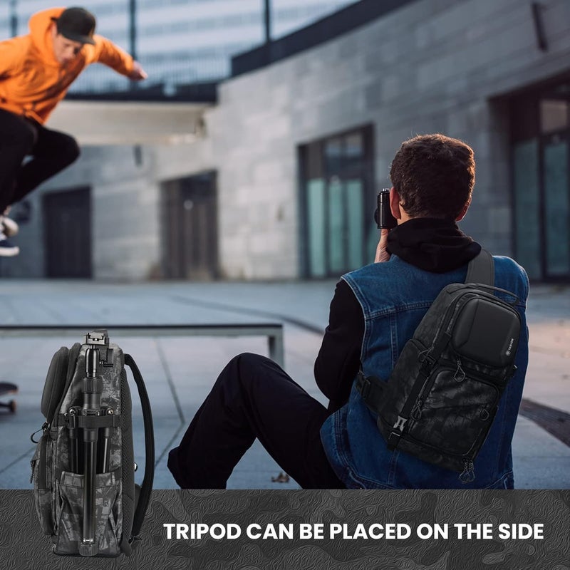 TARION Camera Bag Sling Camera Shoulder Bag Waterproof Photo Backpack SLR with Rain Cover Camera Bag Compatible with DSLR SLR Camera Lens Tripod (TR-S, Black) - Image 5