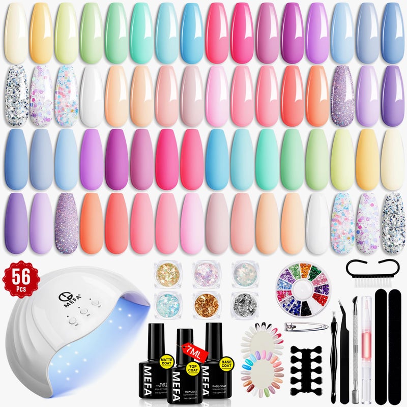 MEFA 32 Colors Gel Nail Polish Kit with U V Light, Spring Gel Nail Kit Pastel Pink Blue Glitter Gel Nail Polish Set Manicure Tool Nail Art Decorations Gift - Image 1