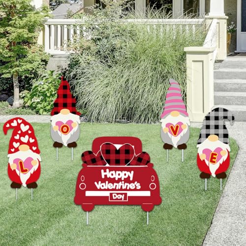 Fanboxk Valentines Day Decorations - Valentine Gnomes and Love Heart Car Kit - Yard Sign and Outdoor Lawn Decorations - Valentine’s Day Party Yard Signs - Party Heart Decor- Set of 5 - Image 5