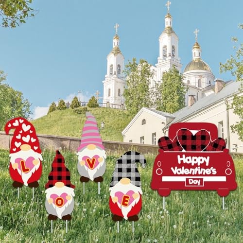 Fanboxk Valentines Day Decorations - Valentine Gnomes and Love Heart Car Kit - Yard Sign and Outdoor Lawn Decorations - Valentine’s Day Party Yard Signs - Party Heart Decor- Set of 5 - Image 4
