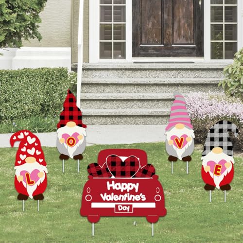 Fanboxk Valentines Day Decorations - Valentine Gnomes and Love Heart Car Kit - Yard Sign and Outdoor Lawn Decorations - Valentine’s Day Party Yard Signs - Party Heart Decor- Set of 5 - Image 1