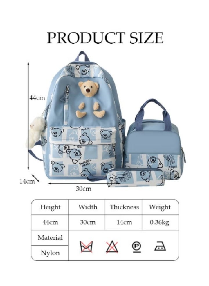 DUNISO Fresh Blue Bear Schoolbag 3 - Piece Set | Cute Charms, Practical and Eye - Catching - Image 4